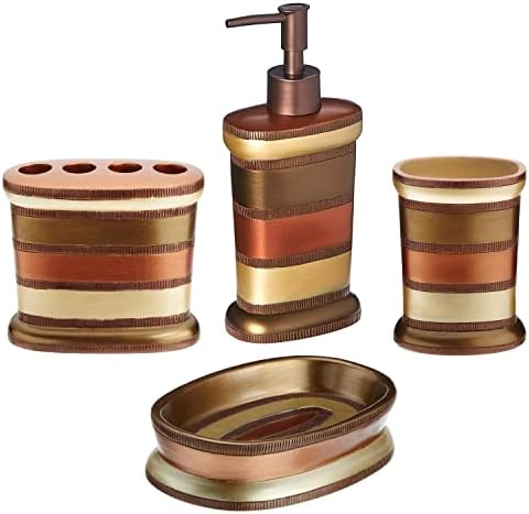Zahari Home 4pc Contempo Stylish Bathroom Accessories Set Shower Soap Dispenser, Tumbler, Tooth Brush Holder and Soap Holder Luxury Contemporary Decor Unique Design Modern Bathroom Shower Set by ZahariHome