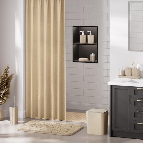 XLHOMO 26PC Bathroom Accessories Set - Gorgeous Bathroom Set, Beige Bathroom Accessory Set, Shower Curtain Set with Bathtub Mats for Shower Tub, Trash Can & Soap Dispenser - Image 4