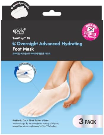 Epielle TruWrap Fit Overnight Advanced Hydrating Foot Mask 3-Pack, Prebiotic Oat, Shea Butter, Urea for Dry Cracked Feet by Epielle
