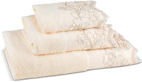 Zahari Home Rose Vine Bathroom Towel Set - 3 Piece Towel Set in Beige - Modern Decor, Unique Design by ZahariHome