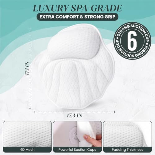 Bath Pillows for Tub, Complete Spa Set with Loofah & Wash Bag – Bathtub Pillow for Head and Neck and Back Support, 6 Strong Suction Cups, Quick-Dry 4D Air Mesh, Gift-Ready - Image 5