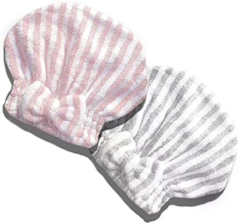 Microfiber Hair Towel Cap,Soft Absorbent Quick Drying Cap for Curly Thick Hair, Wrap Cap with Hair Brush for Women Girls (Pink&Gray White, 2)