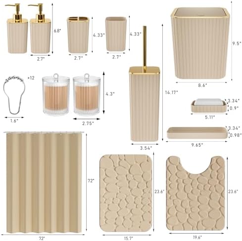 XLHOMO Bathroom Set - Bathroom Sets with Shower Curtain and Rugs, Beige - Image 3
