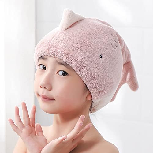 Hair Drying Towel for Kids Girls, Cute Cartoon Absorbent Quick Drying Bath Wrap Set for Bathing, Spa, Swimming Pool, Soft Microfiber Cap for Curly Long & Wet Hair, Pink