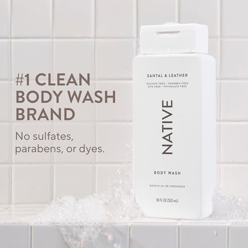 Native Clean Body Wash, Gentle & pH-balanced for Sensitive Skin, 24-Hr Freshness for Men & Women, Vegan & Cruelty-Free, Free of Sulfates & Parabens, Santal & Leather, 18 fl oz - Image 2