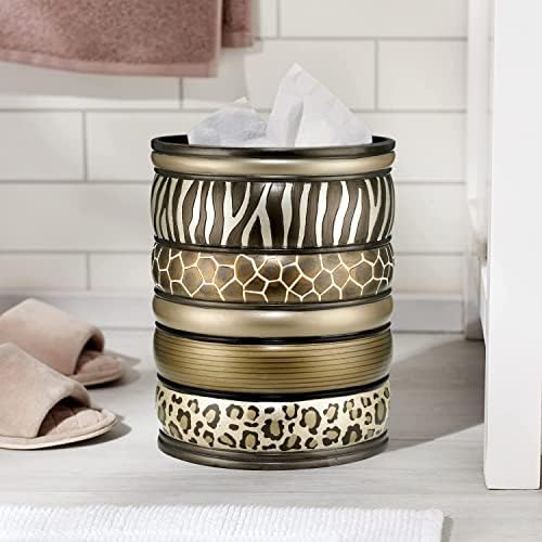 Zahari Home 2pc Safari Stripes Modern Bath Accessories Set Waste Basket & Tissue Box Modern Classic Contemporary Decorative Beautiful Designs Bathroom Decor Set for Home Luxury Bathroom Sets - Image 2
