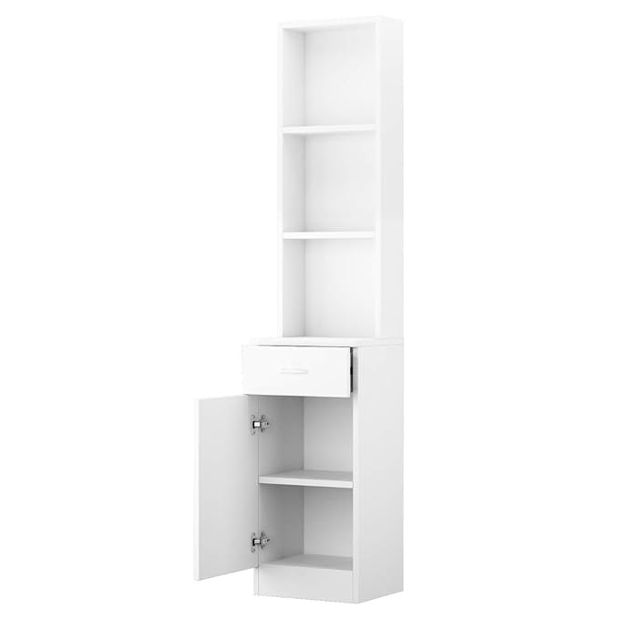 mefeir Salon Station, Barber Hair Stylist Storage Cabinet with Drawer, 5 Compartments & Shelf, Durable MDF, Organizer Equipment for Beauty Salon, Barbershop, White