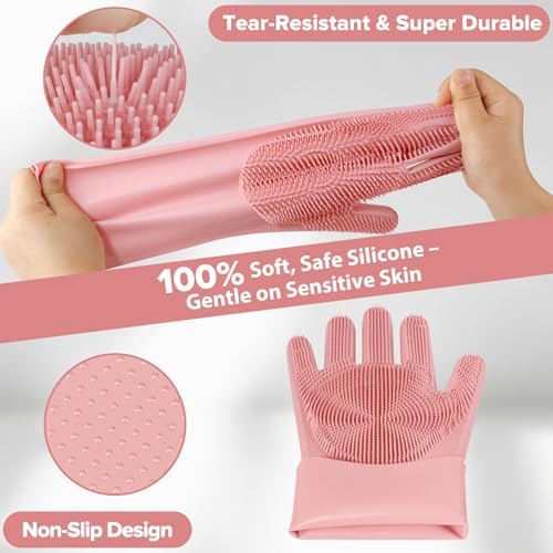 6PCS Grooming & Bath Supplies for Dogs, Cats | Dog Washing Gloves | Dog Bath Brush | Dog Shower Brush | Pet Grooming Gloves | Dog Grooming kit | Pet Supplies for Showerhead & Sprayer (Light Pink) - Image 4