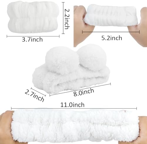 AHONEY Spa Bear Ears Headband, Face Wash Headband and Wristband Set, Cute Makeup Skincare Headbands Wrist Bands for Washing Face for Women Girls Elastic Hair Band (White) - Image 4