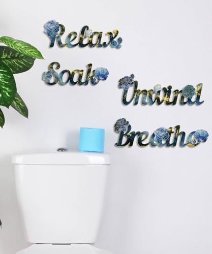 Putuo Decor Blue Bathroom Decor, Relax Soak Unwind Breathe Wall Art, Modern Blue Style Bathroom Accessories athroom, Laundry Room, Guest Bath - Image 5