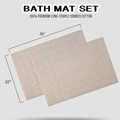 Superior Heavyweight Cotton Bath Mats, Bath Rugs For Bathroom Accessories, Washable Rug For Shower, Bath, Toilet, Modern Decor, No Backing, Luxury Hotel And Spa Quality, Set of 2, 22" x 35", Ivory - Image 3
