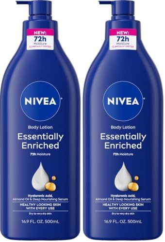NIVEA Essentially Enriched Body Lotion for Very Dry Skin with Hyaluronic Acid, Almond Oil and Deep Nourishing Serum, 72-Hour Body Moisturizer, 16.9 Fl Oz Pump Bottle (Pack of 2) by Nivea
