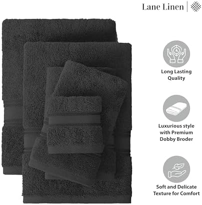 LANE LINEN Luxury Towels Set - 3 Piece Set, 100% Cotton Bathroom Towels, Zero Twist, Quick Dry Shower Towels, Absorbent Bath Towel, Super Soft, 1 Bath Towel, 1 Hand Towel, 1 Wash Cloths - Black - Image 6