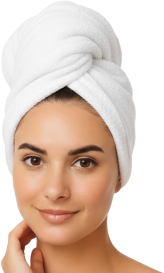 KEEPOZ Cotton Hair Towel Quick Dry Hair Towel Hair Drying Towels Suitable for All Kinds of Hair Ultra Absorbent Long and Thick Hair 26X40inch (White)