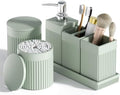 Bathroom Accessories Set, 6-Piece Resin Green Bathroom Set with Toothbrush Holders, Soap Dispenser, Vanity Tray, Tumbler, Cotton Swab Jars, Modern Bathroom Organizer for Small Spaces by LetUsMakeHomeYourFavoriteDestination