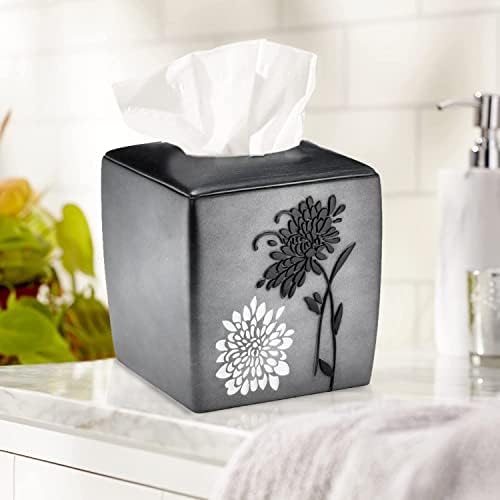 Zahari Home 2pc Erica Bathroom Decor Set Waste Basket for Bathroom & Tissue Cover Modern Classic Decor Stylish Unique Design Beautiful Grey Bathroom Accessories Set - Image 3