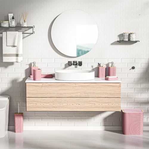 XLHOMO Bathroom Accessories Set - Elegant Pink Bathroom Set, 10PC Bathroom Accessory Set, Toilet Brush, Bathroom Trash Can - Image 6
