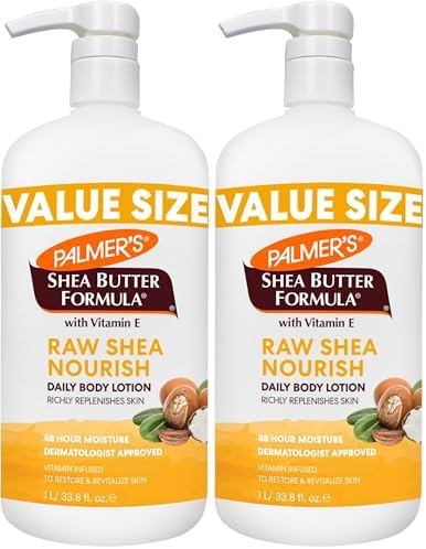 Palmer's Shea Formula Raw Shea Body Lotion for Dry Skin, Hand & Body Moisturizer, Value Size Pump Bottle, 33.8 Ounces (Pack of 2) by Palmers