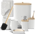Clara Clark Bathroom Set - White Bathroom Accessories Set, 6PC Bathroom Accessory Set, Bathroom Sets with Bathroom Rugs, Toilet Brush, Trash Can & Soap Dispenser by ClaraClark
