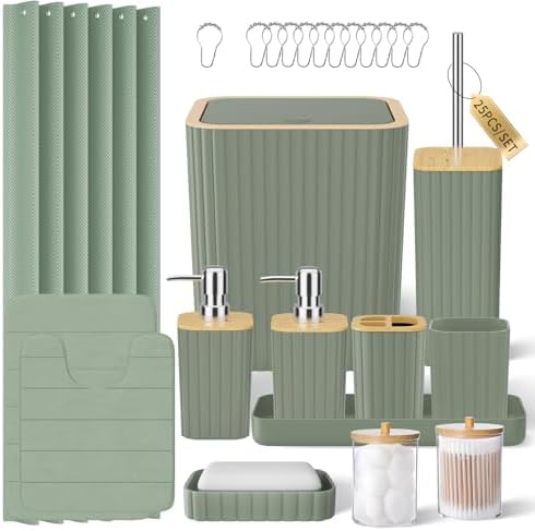 XLHOMO Bathroom Set - 25PC Sage Green Bathroom Set, Bathroom Accessory Set by BetterbathroomwithXLHOME