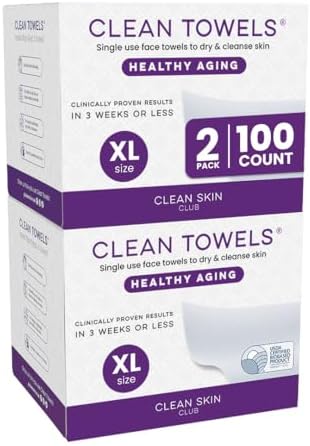 Clean Skin Club Healthy Aging Clean Towels® XL, Smooths, Treated for Extra Softness, Disposable Face Towels, Anti Aging Makeup Remover Dry Wipe, 2 Packs, 100 Ct Total by CLEANSKINCLUB