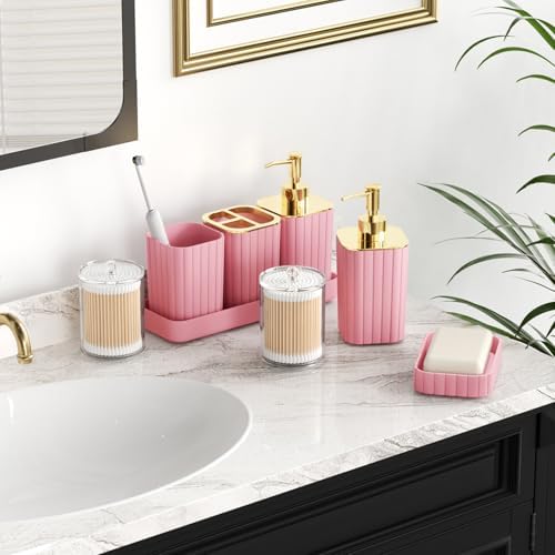 XLHOMO Bathroom Accessories Set - 10PC Gorgeous Pink Bathroom Set - Image 4