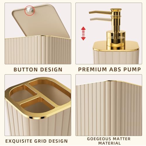 XLHOMO Bathroom Accessories Set - Gorgeous 10PC Beige Bathroom Set - Image 6