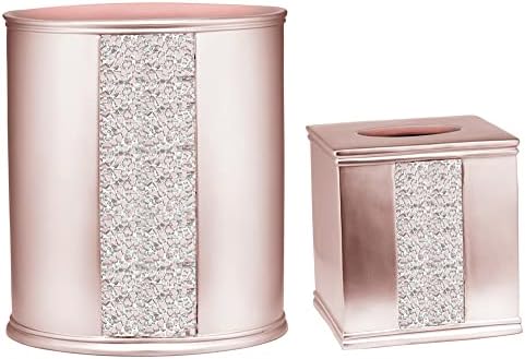 Zahari Home 2pc Sinatra Modern Bath Accessories Set Waste Basket & Tissue Box Modern Decorative Beautiful Designs Bathroom Decor Set for Home Blush Bathroom Set Mosaic Glass by ZahariHome