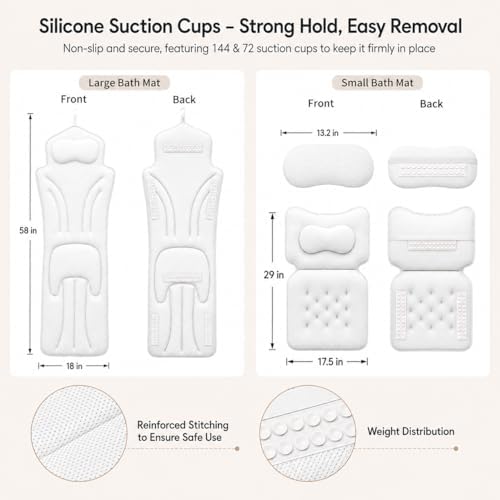 58"x18" Full Body Bath Pillow for Two, Luxury Bath Cushion for Tub - Image 3