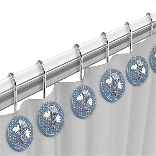 Zahari Home 13pc Capri Bathroom Sheer Shower Curtain Sets & 12 Hooks - Modern Classic Luxury Contemporary Decor Blue Shower Curtain Stylish Bath Sets - Image 5