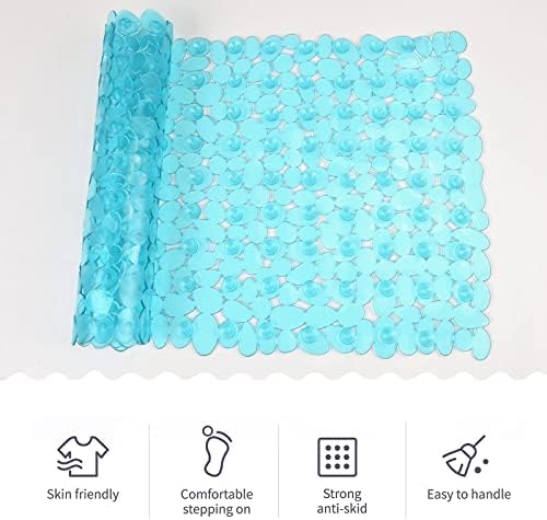 Pebble Shower Mat for Bathtub Non Slip 35"X16" with Suction Cup Clear Green - Image 3