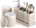 6-Piece Beige Bathroom Set - Sleek Resin Bathroom Accessories Set with Soap Dispenser, Toothbrush Holder, Vanity Tray, Tumbler & Apothecary Jars for Small Spaces by LetUsMakeHomeYourFavoriteDestination