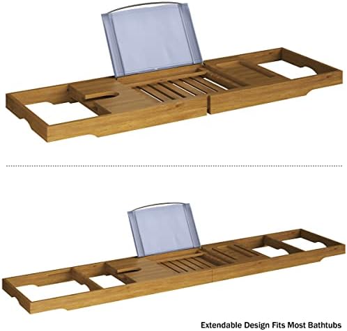 Bathtub Tray - Natural Acacia Wood Bath Tray with Wine Glass Holder, Book, Phone, or Tablet Rest - Expandable Bathtub Accessories by Home-Complete - Image 4