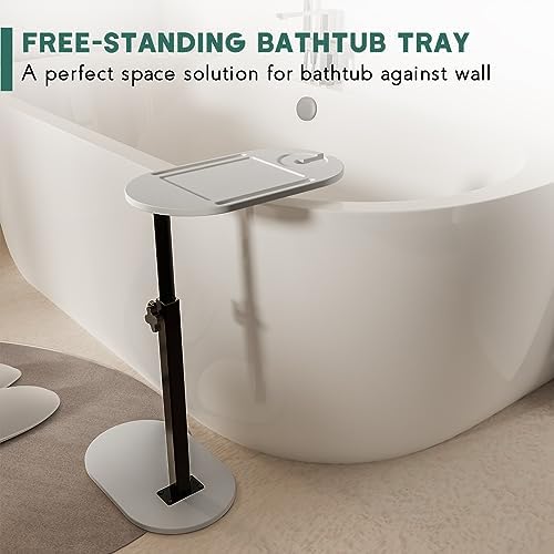 Yumkfoi Bamboo Bathtub Tray Table with Adjustable Height, Freestanding Bathtub Caddy for Tub Against Wall, Tub Organizer Suitable for Luxury Spa and House Warming - Patent Protected (Gray) - Image 4
