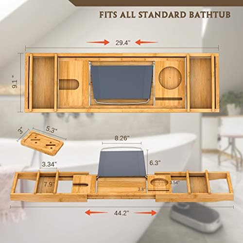 Bath Caddy Tray for Bathtub - Bamboo Adjustable Organizer Tray for Bathroom with Free Soap Dish Suitable for Luxury Spa or Reading - Image 5