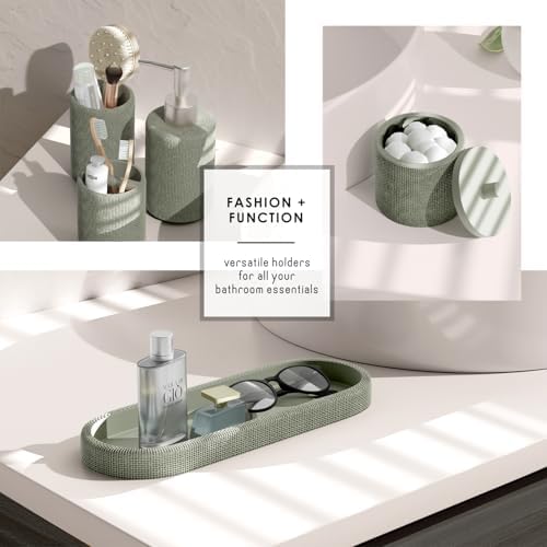 Clara Clark Bathroom Set - Sage Green Bathroom Accessories Set, 5PC Bathroom Accessory Set, Bathroom Sets with Soap Dispenser, Toothbrush Holder, Tumbler, Cotton Swab Jar & Vanity Tray - Image 4