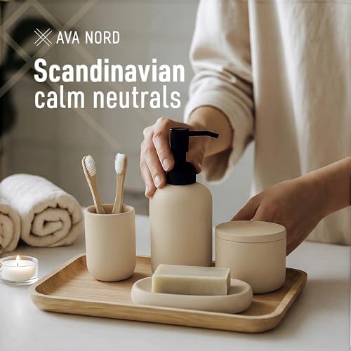Ava Nord Modern Minimalist Ceramic Bathroom Accessories | Set of 4 | Cream - Image 5