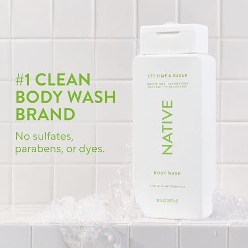 Native Clean Body Wash, Gentle & pH-balanced for Sensitive Skin, 24-Hr Freshness for Women & Men, Vegan & Cruelty-Free, Free of Sulfates & Parabens, Key Lime & Sugar, 18 fl oz - Image 2