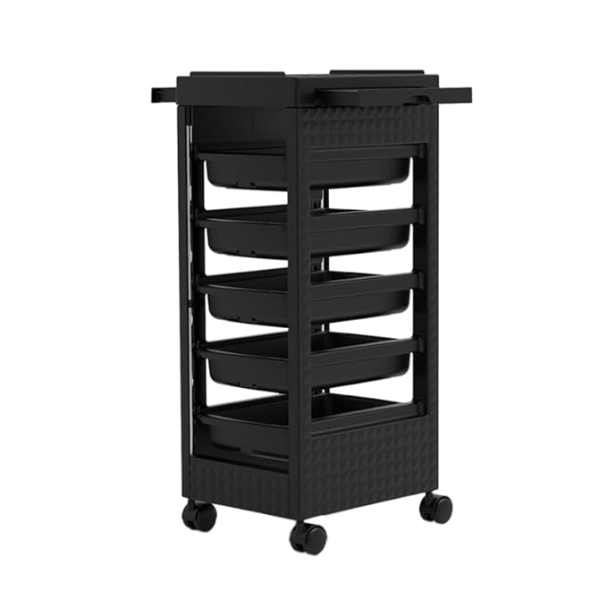 Salon Rolling Trolley on Wheels with 5 Drawers/Heat-Resistent Accessories/Stainless Steel Frame Storage Tool for Barbershop Beauty Spa and Hair Salon Beauty (Black-T27)