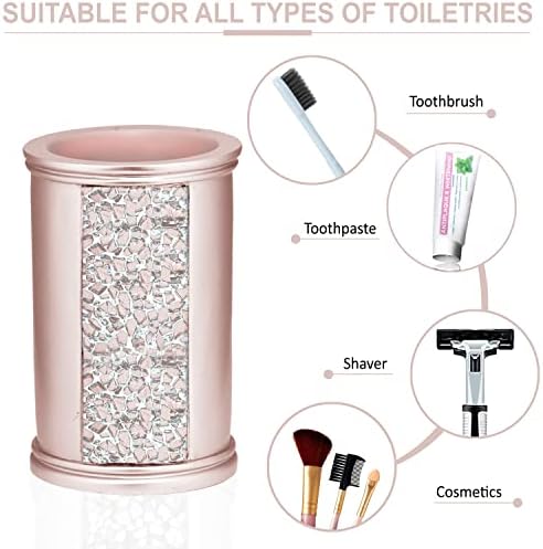 Zahari Home 4pc Sinatra Stylish Bathroom Accessories Set Liquid Soap Dispenser, Tumbler, Tooth Brush Holder and Soap Dish Modern Classic Luxury Decor Bling Mosaic Glass Blush Bathroom Accessories - Image 5