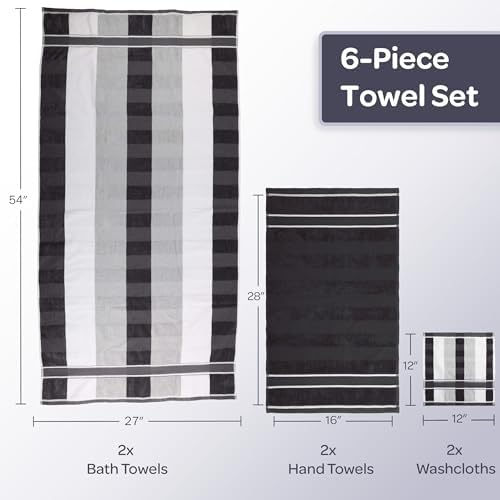 Lavish Home Bathroom Towels Set, Bathroom Accessories, Charcoal, Set of 6 - Image 6