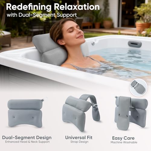 2-Pack Dual-Section Pillows (Grey) for Hot Tub, Spa, Bathtub & Pool - Image 2
