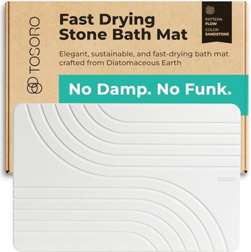 TOSORO - Stone Bath Mat Diatomaceous Earth Shower Mat Non-Slip Super Absorbent Diatomite Stone Bath Mats for Bathroom Floor Quick Drying Natural Easy to Clean (23.5 x 15) - Sandstone by Tosoro