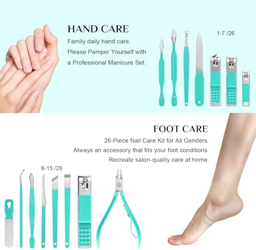 26Pcs Manicure Nail Clipper Set for Women Gift, Turquoise Case - Image 2