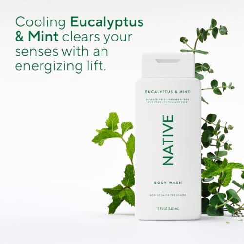 Native Clean Body Wash for Women and Men, Eucalyptus and Mint Scent, Gentle & pH-balanced for Sensitive Skin, Sulfate & Paraben Free Cleanser, Contains Plant-Based Ingredients, Cruelty-Free, 18 fl oz - Image 6