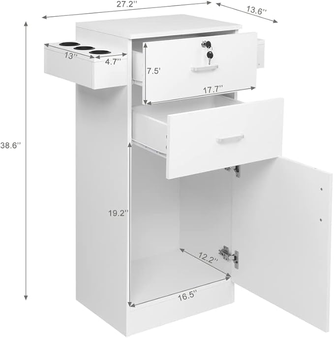 Modern Styling Station for Hair Stylist,Wooden Hair Salon Station Storage Cabinet,Beauty Salon Storage Equipment,Beauty Spa Tool Organizer,with Drawers,for Barber Shop, Home, Bathroom (White)