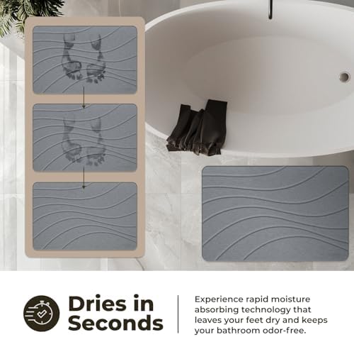 TOSORO - Stone Bath Mat Diatomaceous Earth Shower Mat Non-Slip Super Absorbent Diatomite Stone Bath Mats for Bathroom Floor Quick Drying Natural Easy to Clean (23.5 x 15) - Graphite - Image 3