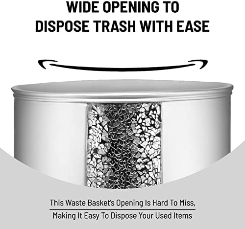 Zahari Home 2pc Sinatra Silver Modern Bath Accessories Set Waste Basket & Tissue Box Modern Classic Contemporary Decorative Beautiful Designs Bathroom Decor Set for Home Mosaic Glass - Image 4