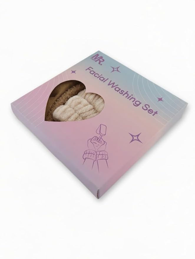 2Pcs Spa Headband for Washing Face & 1 Pair Wristband Set - Sponge Makeup Skincare Headband, Terry Cloth Bubble Soft Hairband, Puffy Padded Non-Slip Thick Hair Accessory for Women & Girls (Beige)