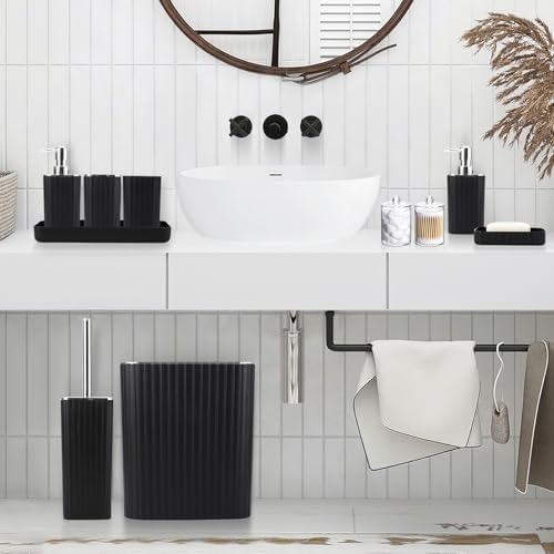 XLHOMO Black Bathroom Set, Bathroom Set with Shower Curtain and Rugs - Image 4